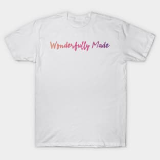 Wonderfully Made Colorful Gradient Cursive Christian Design T-Shirt